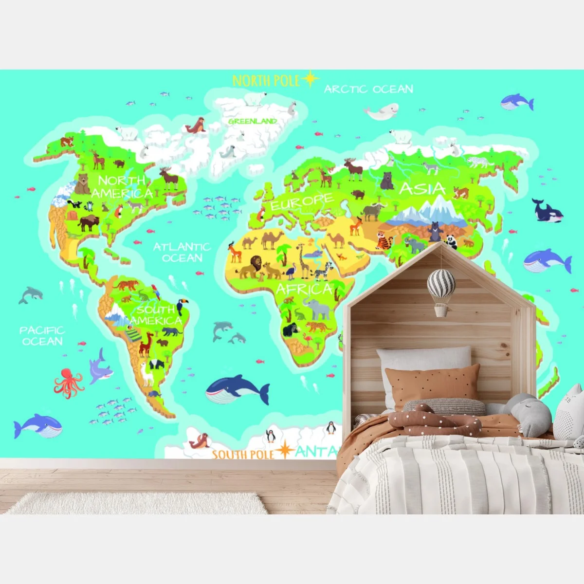 Fototapete bunte weltkarte mit tieren für kinder – Pixers® Fototapete bunte weltkarte mit tieren für kinder – Pixers®