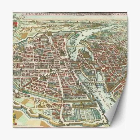 Pegatina reposicionable mapa antiguo en perspectiva de París – Pixers®