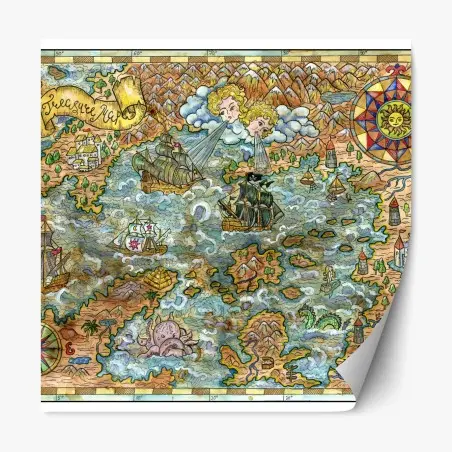 Pegatina reposicionable mapa antiguo de aventuras marinas – Pixers®