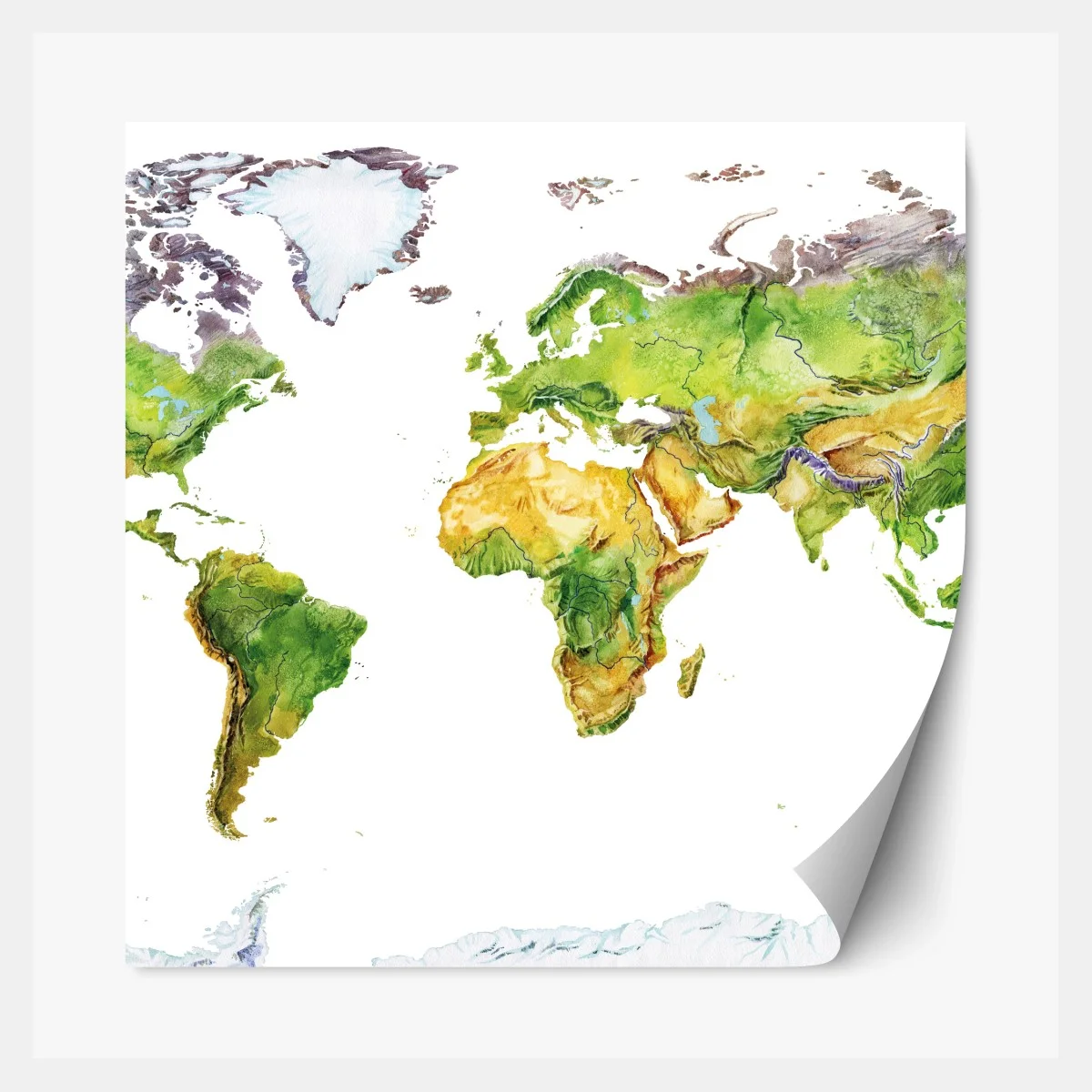 Pegatina reposicionable mapa físico del mundo en acuarela – Pixers® Pegatina reposicionable mapa físico del mundo en acuarela – Pixers®