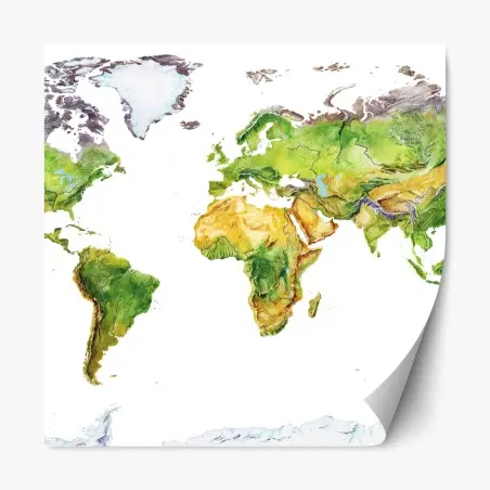 Pegatina reposicionable mapa físico del mundo en acuarela – Pixers®