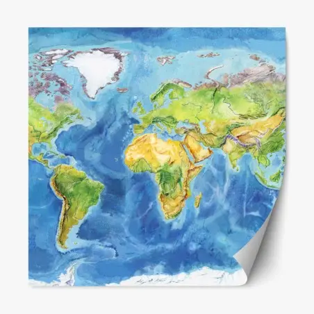 Pegatina reposicionable mapa físico del mundo en acuarela – Pixers®
