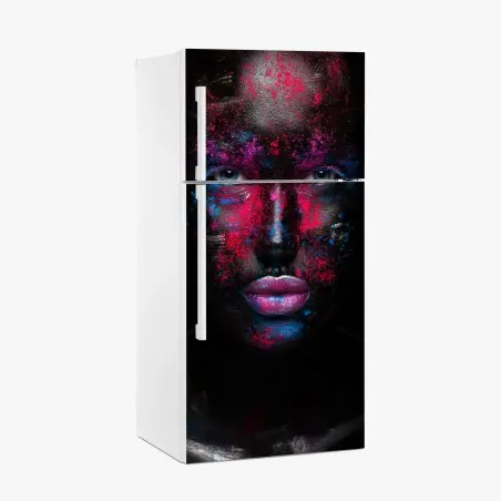 Pegatina para frigorífico rostro en neón sobre fondo negro – Pixers®