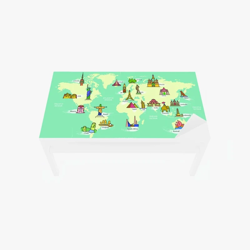 Chapa adhesiva para mesa y escritorio mapa ilustrado de monumentos y destinos del mundo