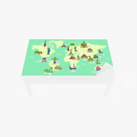 Chapa adhesiva para mesa y escritorio mapa ilustrado de monumentos y destinos del mundo – Pixers®