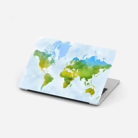 Pegatina para portátil mapamundi en acuarela tonos verdes y azules – Pixers®