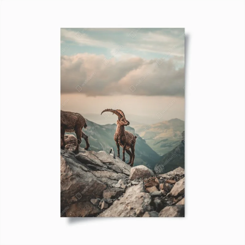 Póster cabra montés en la cumbre alpina