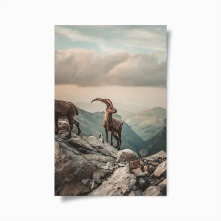 Póster cabra montés en la cumbre alpina – Pixers®
