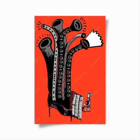 Póster árbol piano surrealista en rojo y negro – Pixers®