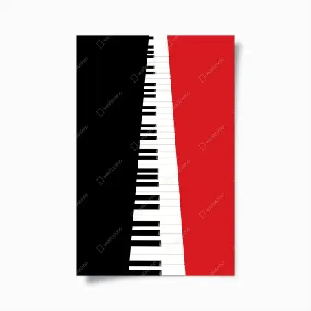 Póster teclado de piano en diagonal sobre fondo rojo y negro – Pixers®