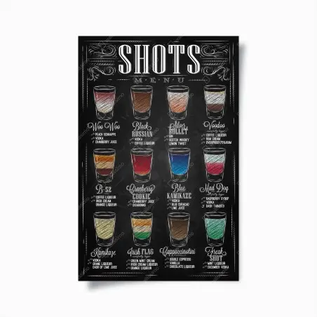 Póster menú de shots estilo pizarra ilustrado – Pixers®