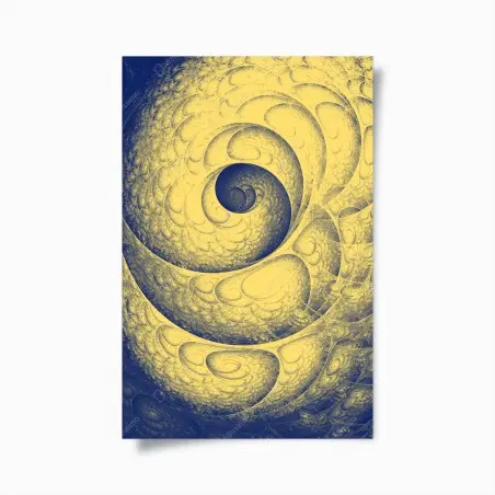 Póster espiral fractal hipnótica en tonos amarillo y azul – Pixers®
