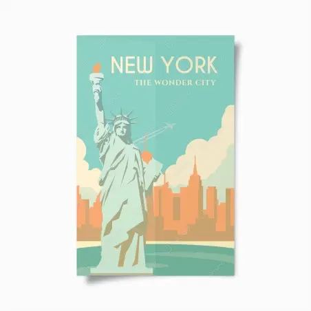 Póster Nueva York: horizonte retro con la Estatua de la Libertad – Pixers®