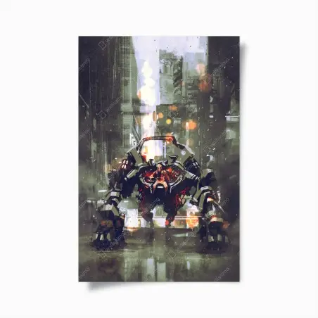 Póster mecha colosal en la ciudad nocturna – Pixers®