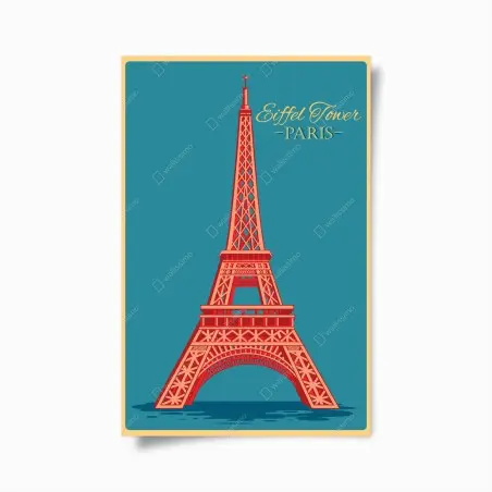 Póster torre Eiffel retro en tonos rojo y azul, París – Pixers®