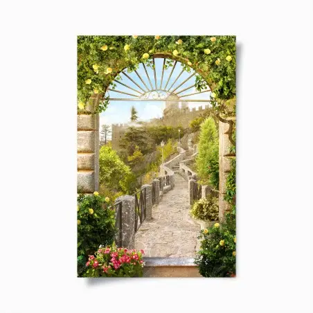 Póster camino al castillo entre rosas – Pixers®