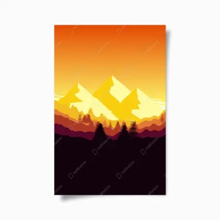 Póster atardecer dorado en las montañas – Pixers®
