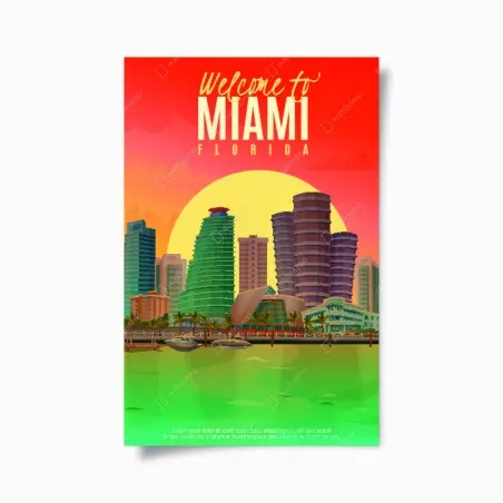 Póster puesta de sol en Miami: skyline tropical – Pixers®