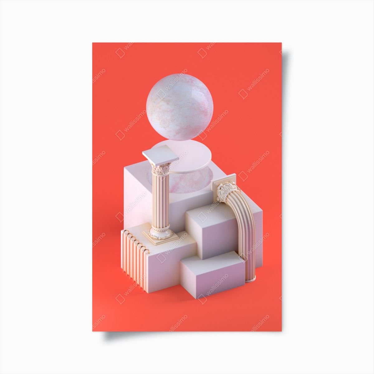 Póster composición escultórica minimalista en coral – Pixers®