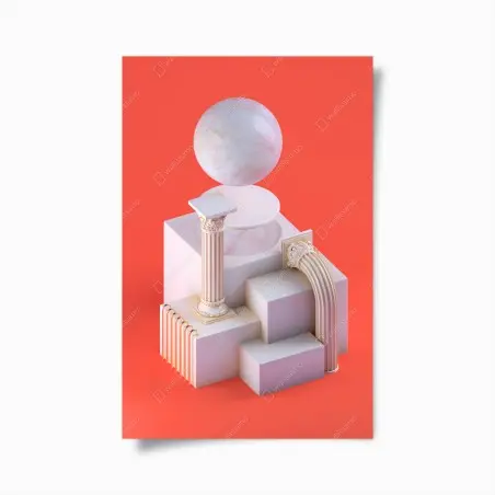 Póster composición escultórica minimalista en coral – Pixers®