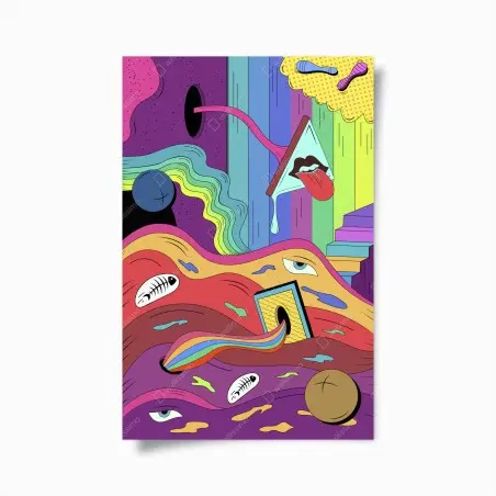 Póster ondas psicodélicas y formas surrealistas – Pixers®