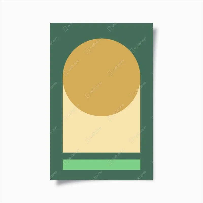 Póster composición geométrica en tonos verdes y dorados