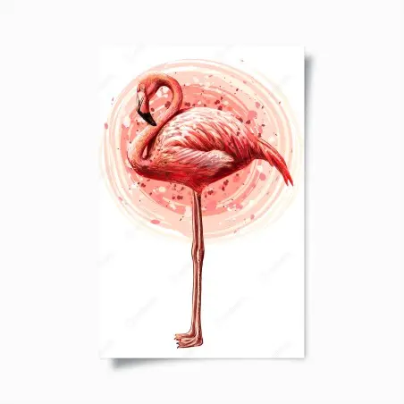 Póster flamenco rosa sobre salpicaduras acuareladas – Pixers®