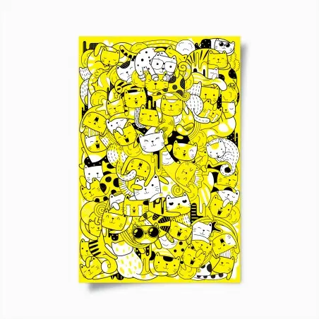 Póster fiesta de gatos amarillos y blancos – Pixers®