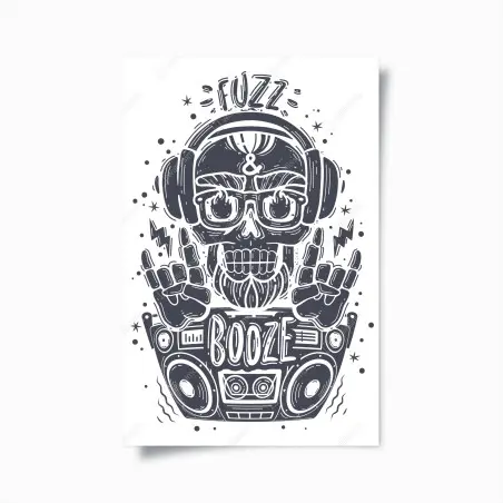 Póster calavera rockera con auriculares y boombox – Pixers®