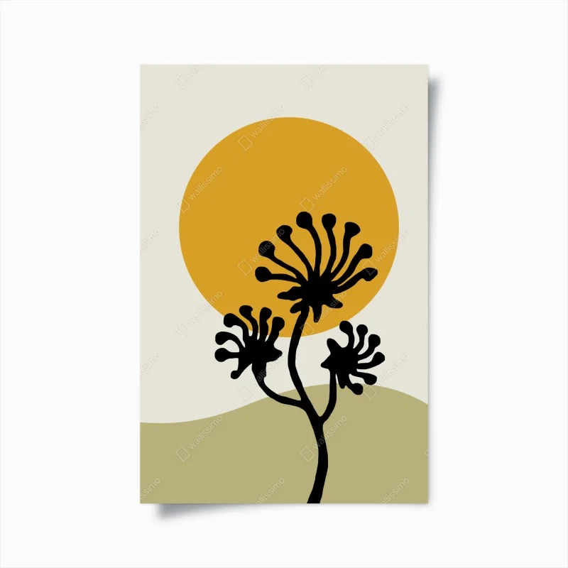 Póster sol y silueta botánica minimalista