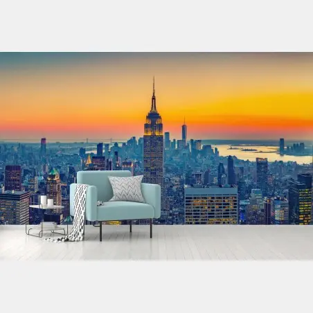 Fotomural puesta de sol sobre el skyline de Nueva York – Pixers®