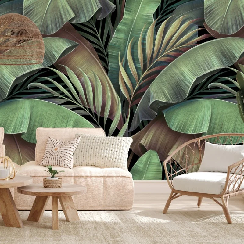 Fotomural follaje tropical en tonos verdes