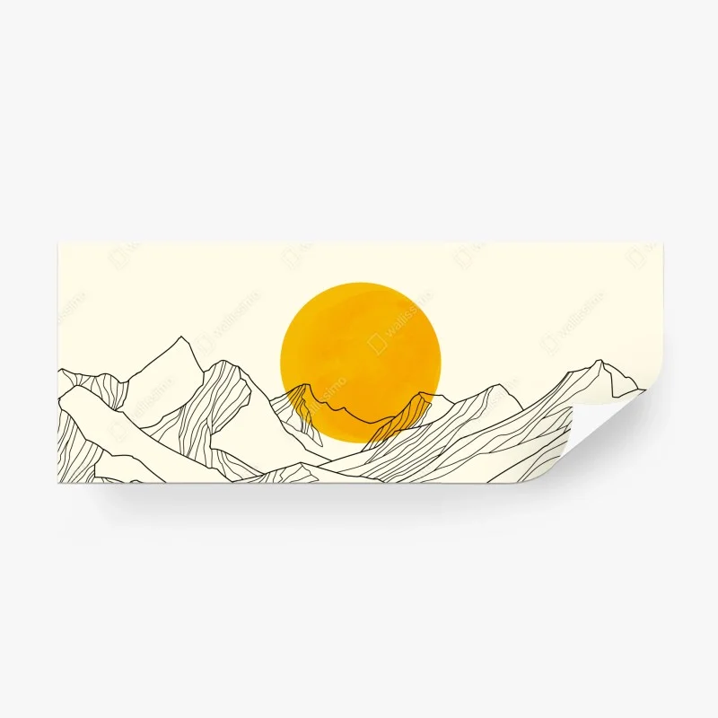 Fotomural sol dorado sobre montañas minimalistas