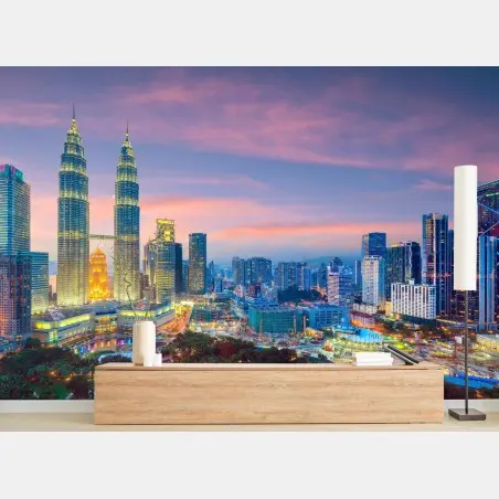 Fotomural atardecer sobre Kuala Lumpur y las Torres Petronas – Pixers®