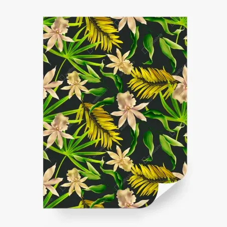 Fotomural estampado tropical de orquídeas sobre fondo oscuro – Pixers®