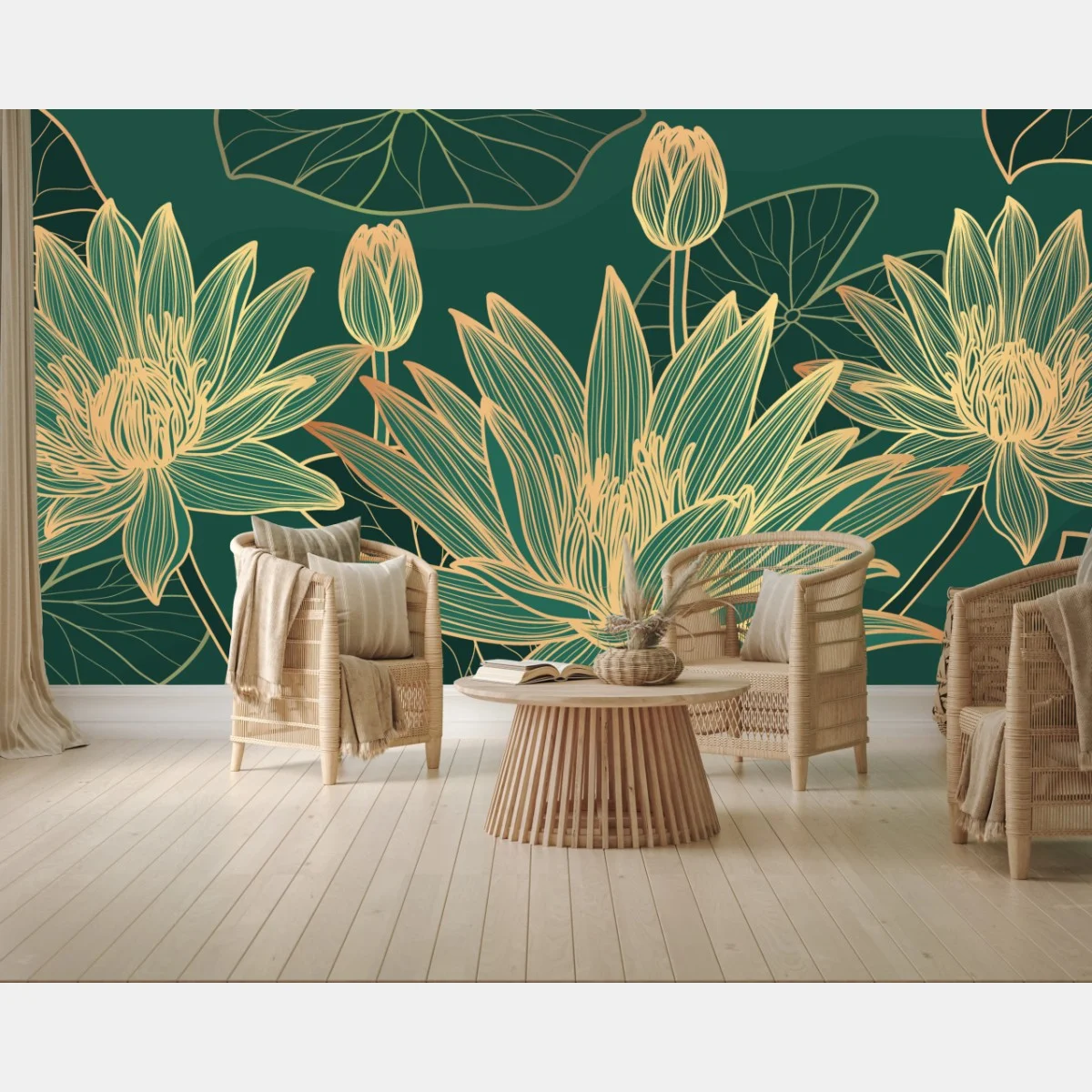 Fotomural lotos dorados sobre fondo verde – Pixers® Fotomural lotos dorados sobre fondo verde – Pixers®