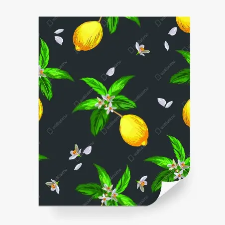 Fotomural estampado de limones y flores sobre fondo oscuro – Pixers®
