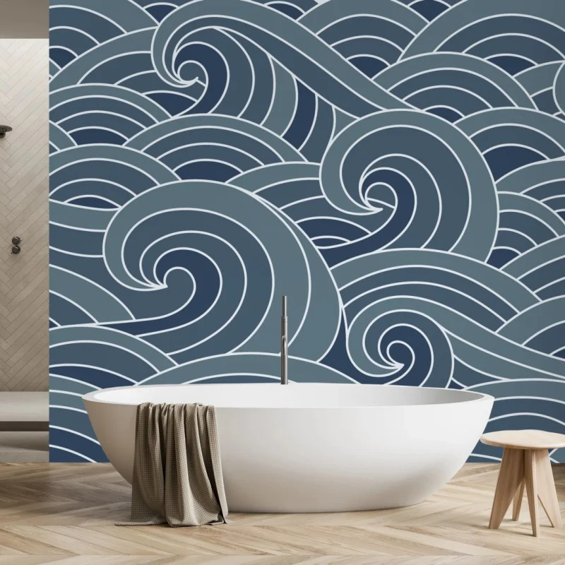 Fotomural patrón de olas marinas en tonos azules
