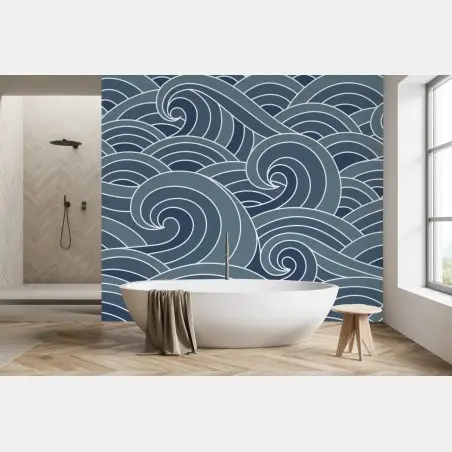 Fotomural patrón de olas marinas en tonos azules – Pixers®