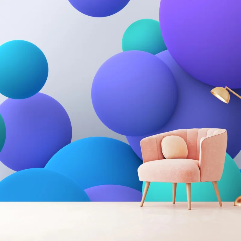 Fotomural esferas coloridas en 3d sobre fondo minimalista