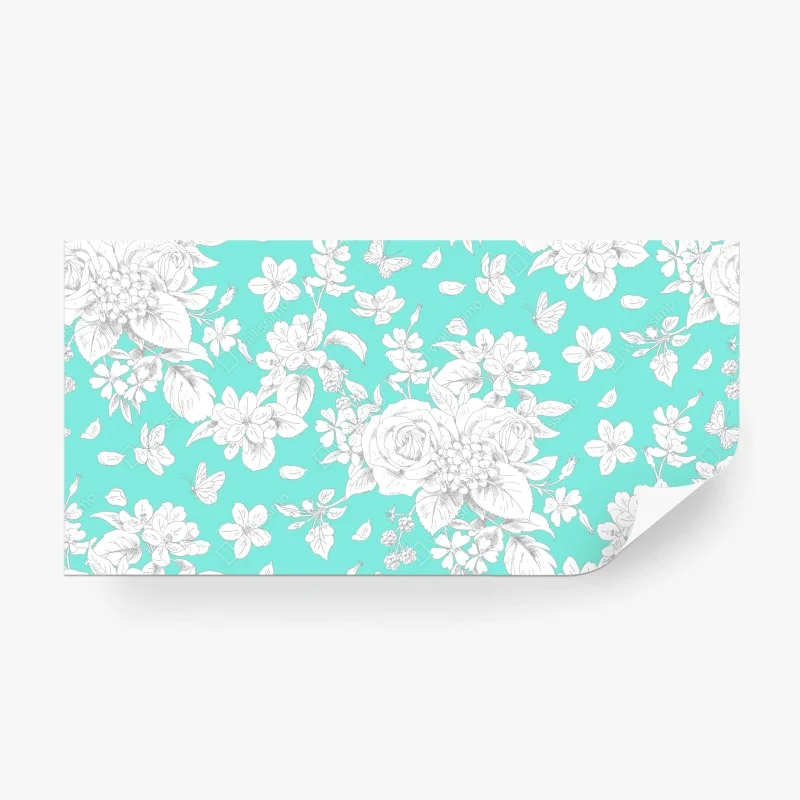 Fotomural estampado floral vintage en turquesa