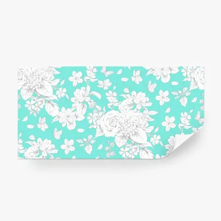 Fotomural estampado floral vintage en turquesa – Pixers®