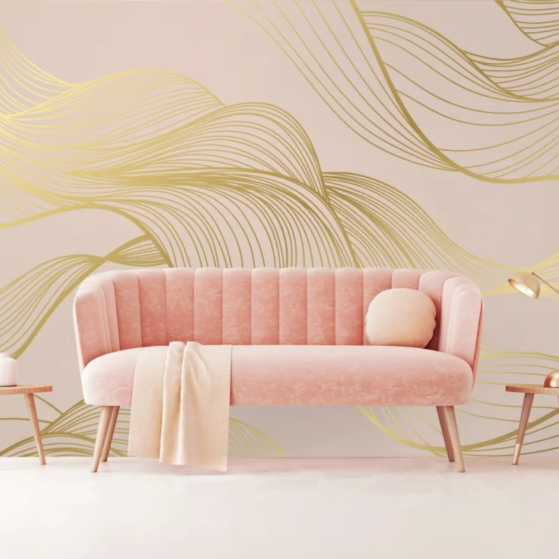 Fotomural ondas doradas sobre fondo rosa empolvado