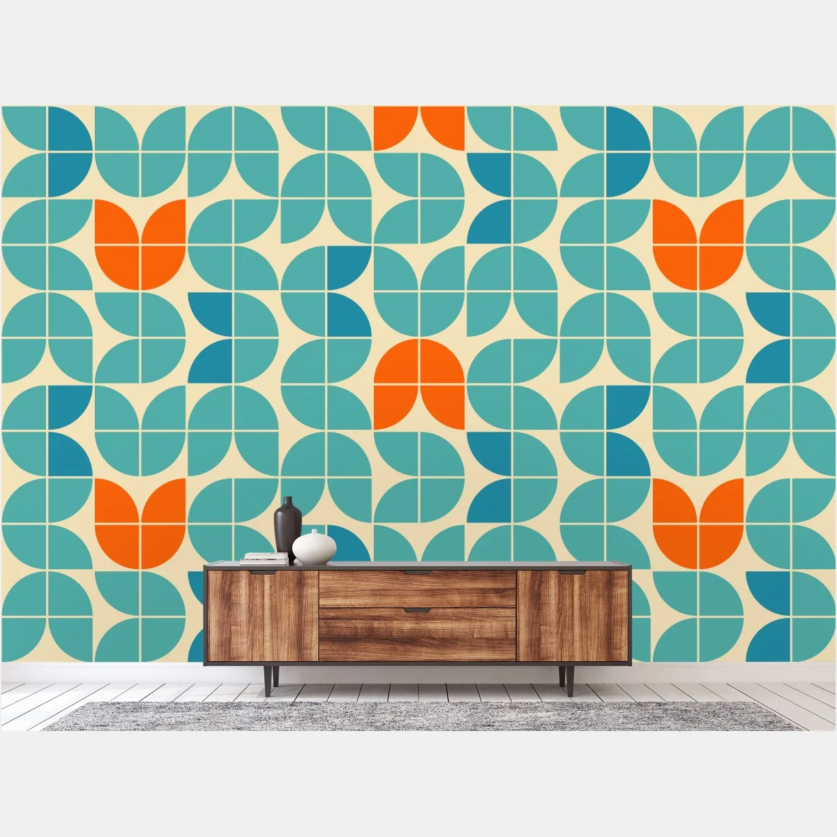 Fotomural mosaico geométrico mid-century en tonos turquesa y naranja – Pixers® Fotomural mosaico geométrico mid-century en tonos turquesa y naranja – Pixers®