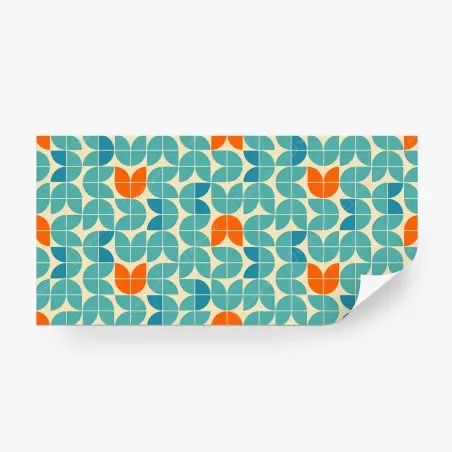 Fotomural mosaico geométrico mid-century en tonos turquesa y naranja – Pixers®