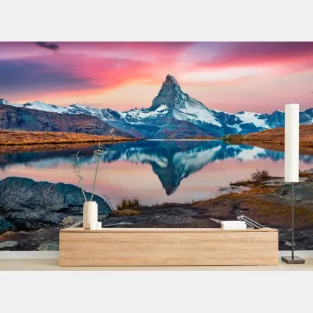 Fotomural amanecer sobre Stellisee y Matterhorn – Pixers®