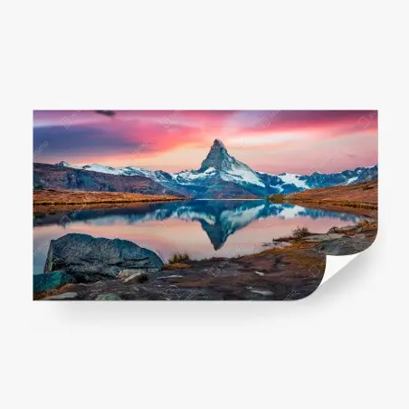Fotomural amanecer sobre Stellisee y Matterhorn – Pixers®
