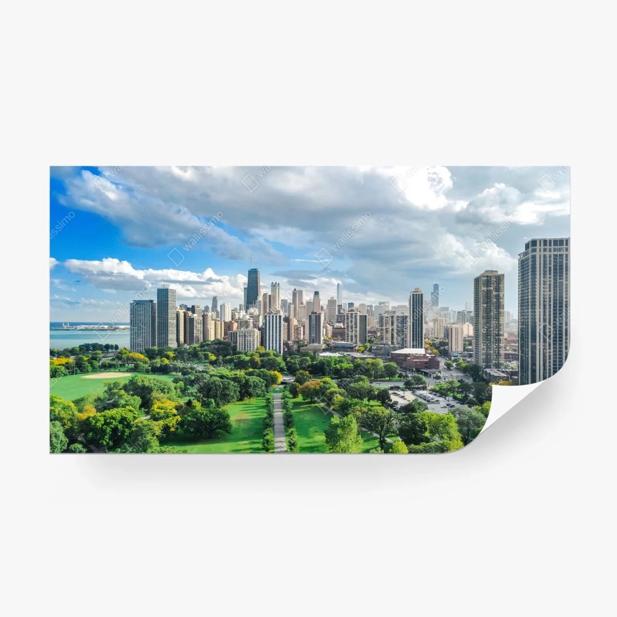 Fotomural panorama urbano de Chicago con parque y lago – Pixers®