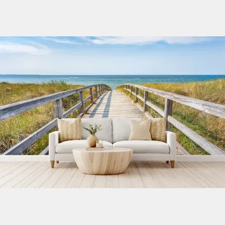 Fotomural pasarela de madera hacia el mar entre dunas – Pixers®