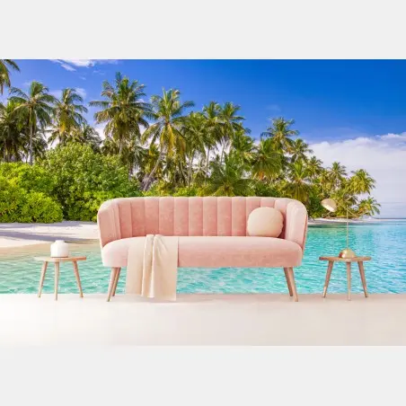 Fotomural escena de playa tropical con palmeras – Pixers®
